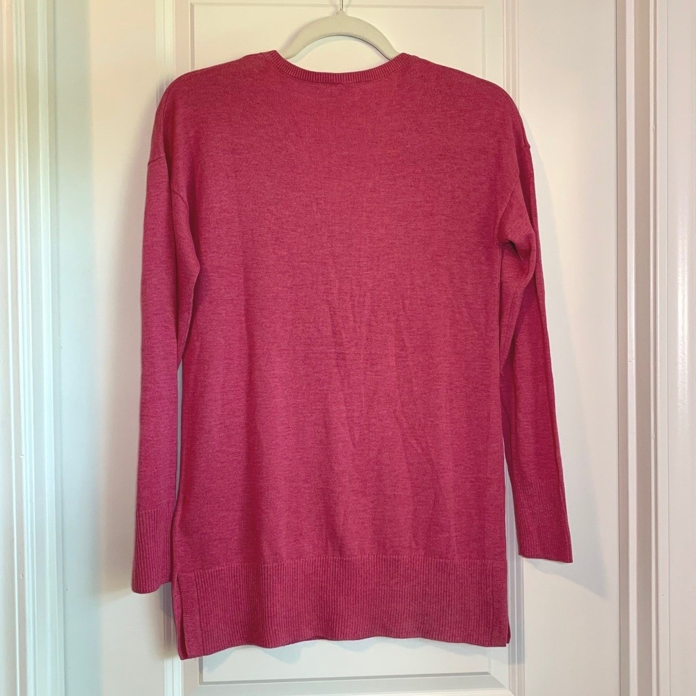 Anthropologie Pink Long Sleeve V-Neck Tunic Top XS Fits S/M Preppy Minimalist - Picture 3 of 8